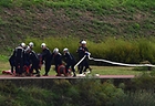 19일 경북 포항시 남구청 산불특수진화대원들이 형산강에서 출동훈련을 하고 있다. 2025.10.19 (ⓒ뉴스1, 무단 전재-재배포 금지)