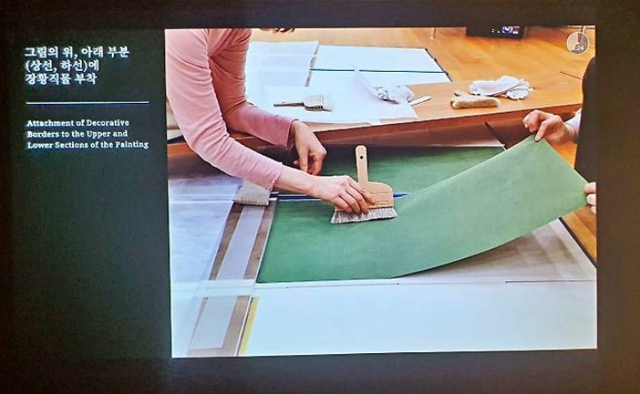 그림 위, 아래 부분에 장황직물 부착.