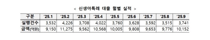 신생아특례 대출 월별 실적. (국토교통부)