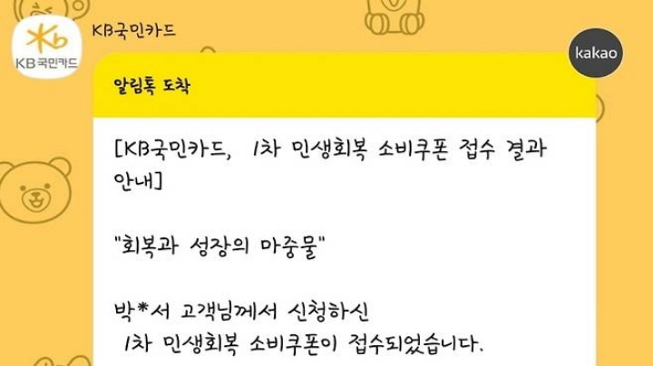 소비쿠폰 접수 결과 알림 안내 사진. (사진 출처 = 모바일 메신저 알람 화면 캡처)