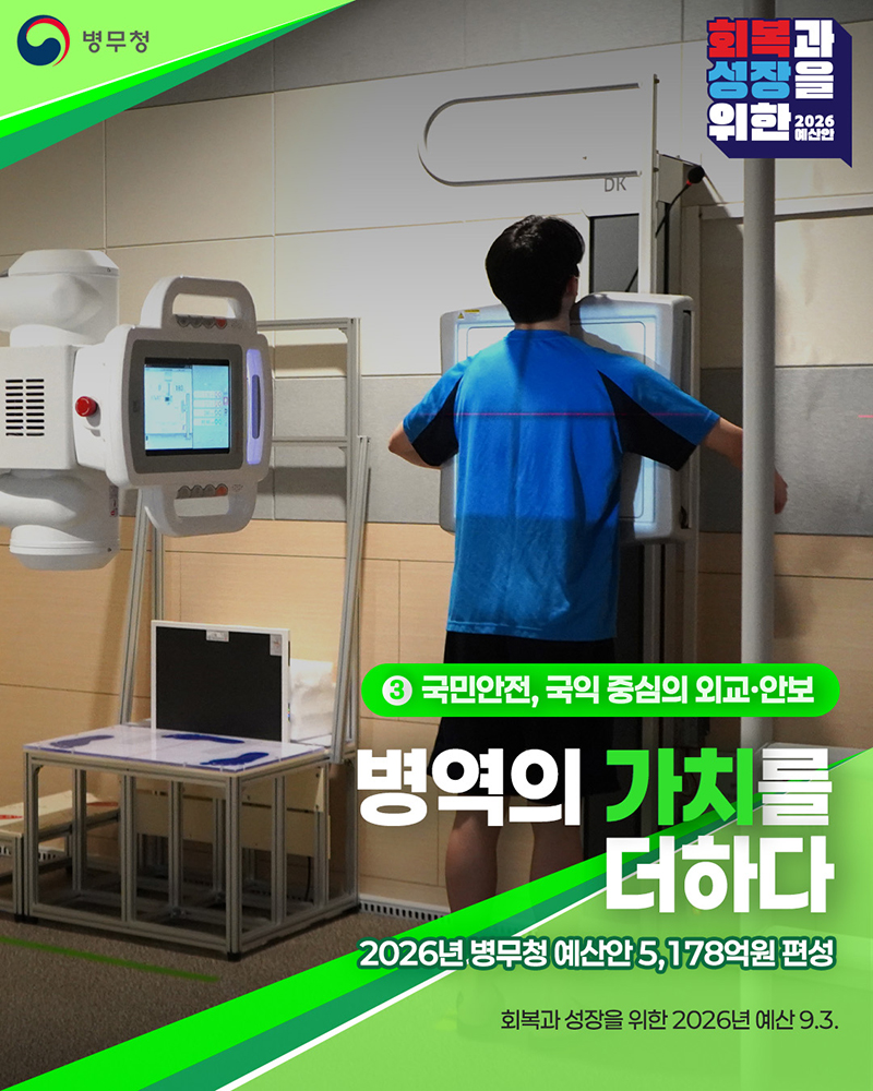 2026년 병무청 예산안은 2025년 대비 446억원 증액된 5,178억원으로 편성 하단내용 참조