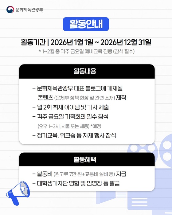 문화체육관광부 대학생기자단 울림 21기 모집
