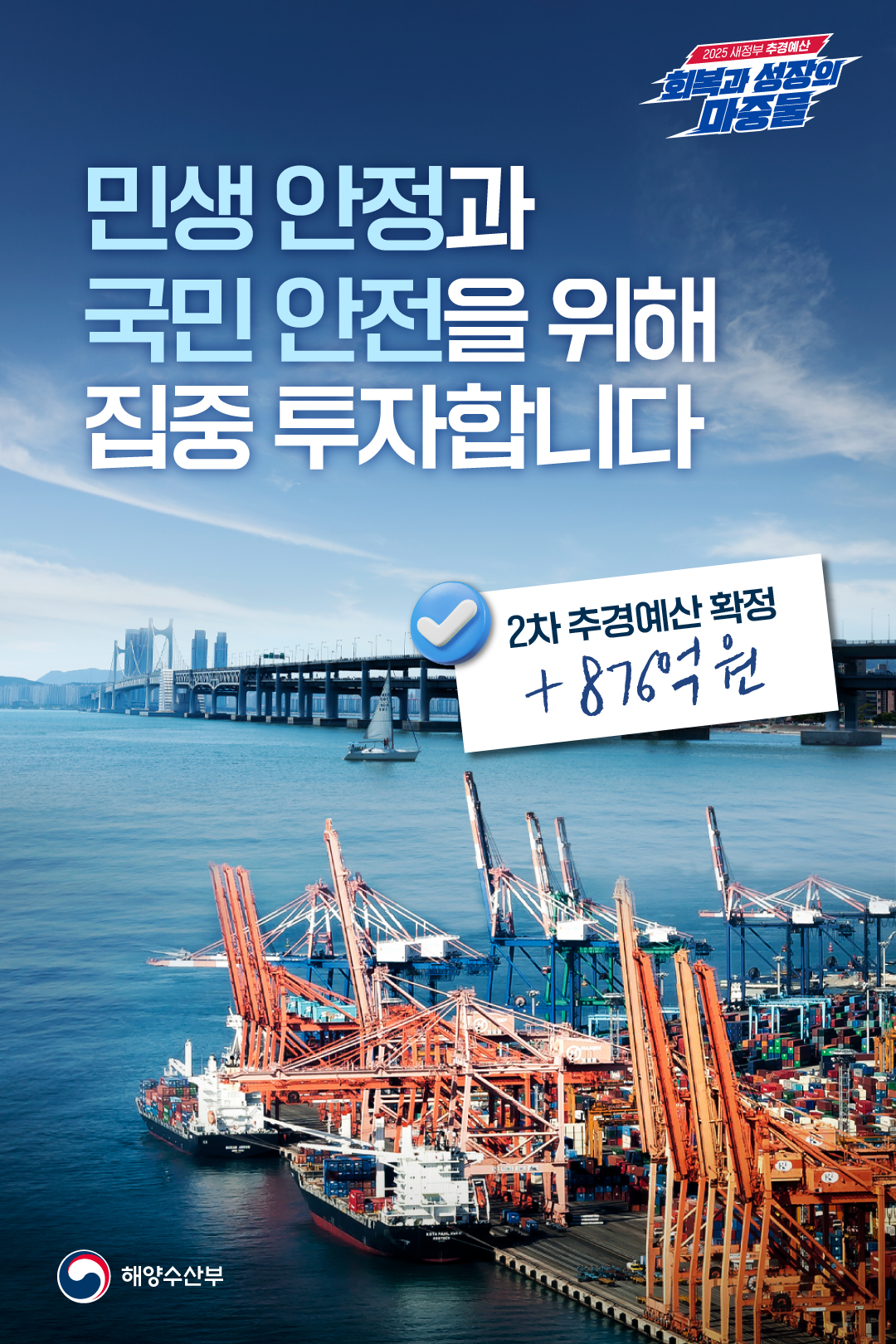 해양수산부 2차 추경예산 확정! 민생 안정과 국민 안전을 위해 집중 투자합니다.