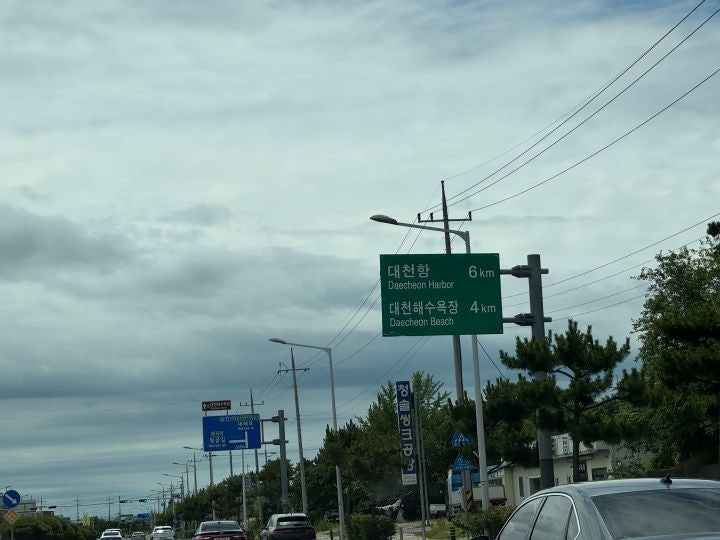 대천해수욕장으로 안내하는 도로 표지판. 대천 IC를 빠져나오니 곳곳에 해수욕장 및 머드축제를 홍보하는 홍보물이 가득했다.