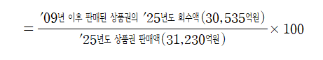 (예시) '25년 1월~9월 사이 회수율 계산식(97.8%)