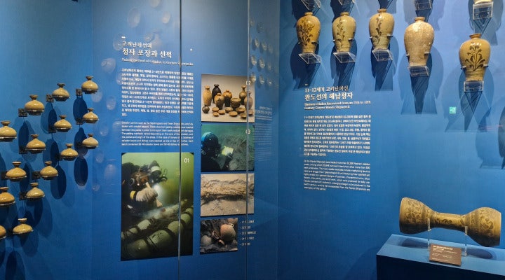 난파선에서 인양한 고려청자.