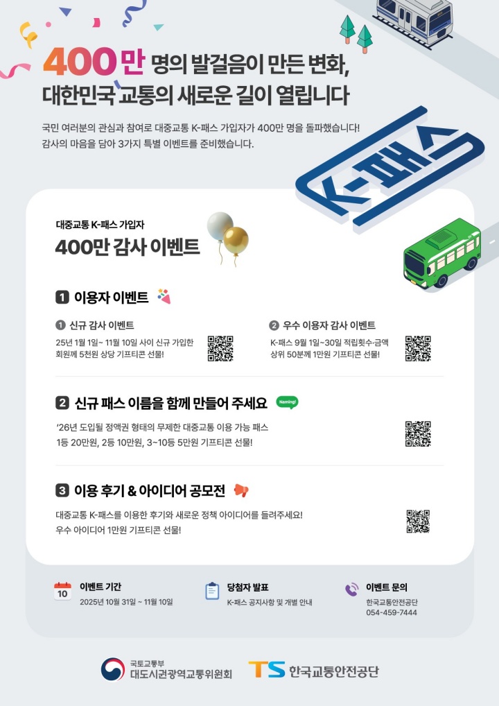 K-패스 400만명 달성 기념 이벤트 홍보물.(국토교통부 제공)