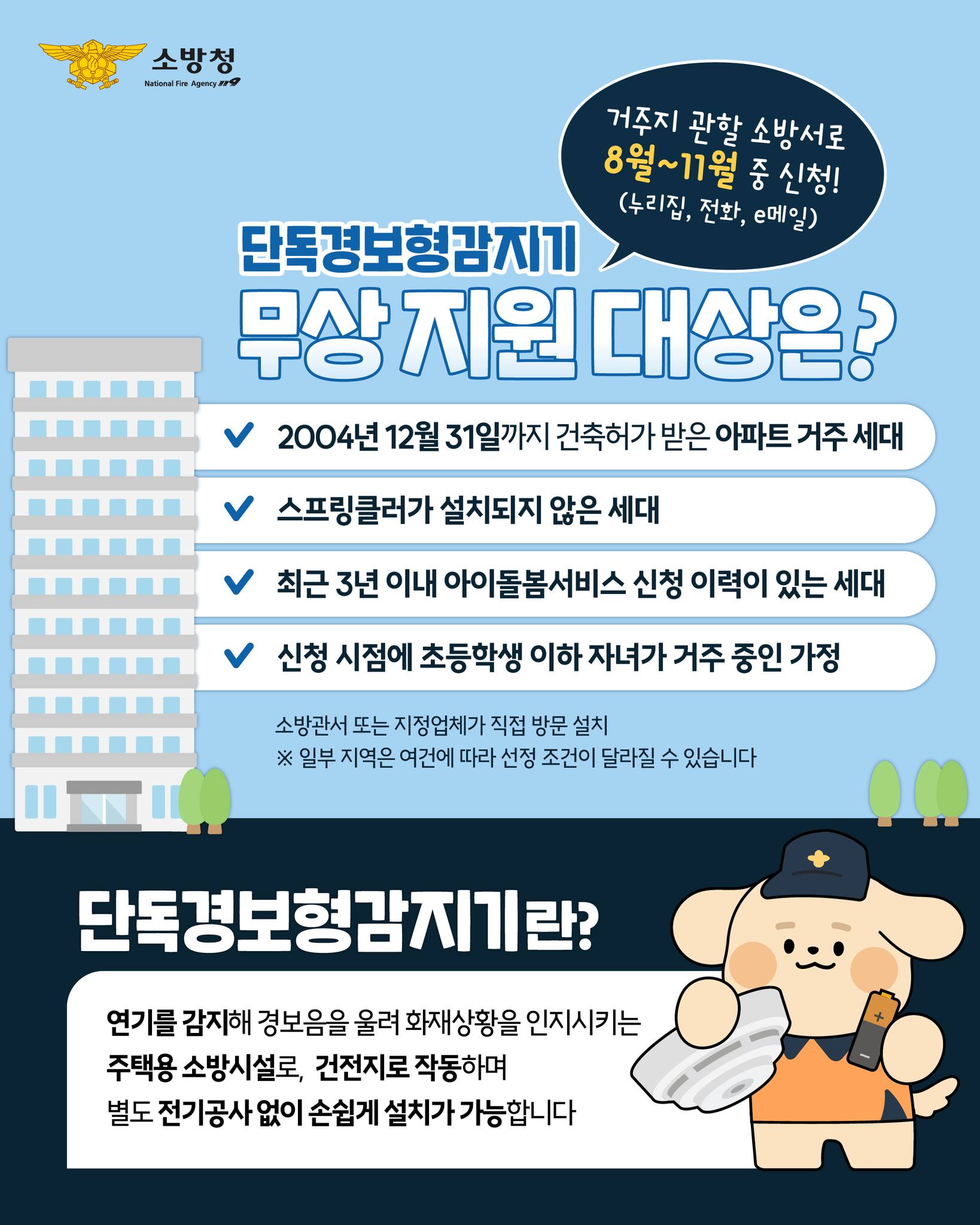 소방청이 돌봄 공백 세대를 위해 단독경보형감지기를 무상 지원