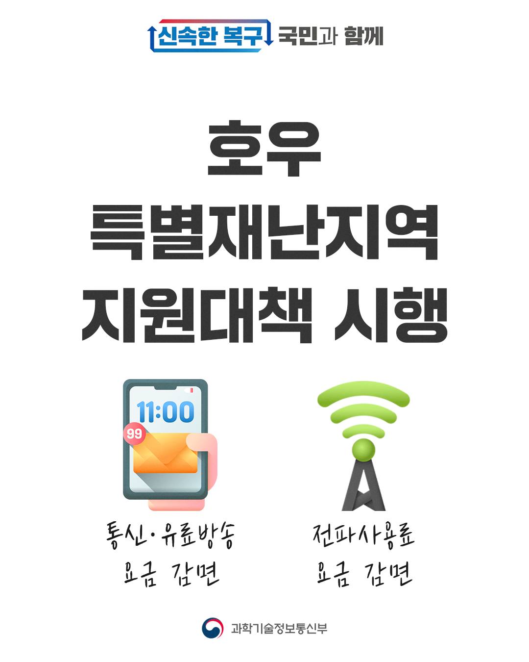 집중호우 피해로 인해 특별재난지역으로 정보통신분야 지원 대책