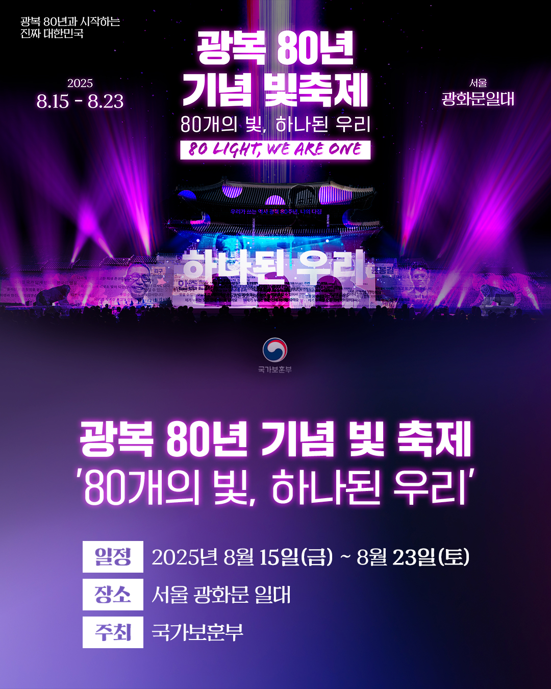 80개의 빛으로 전하는 감동, 광복 80년의 역사가 새롭게 이어집니다