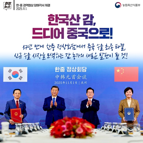 한국산 감, 드디어 중국으로!