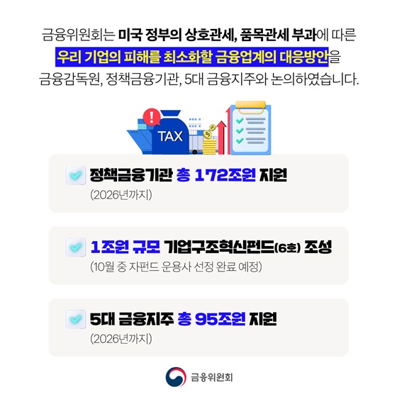 미국 관세부과의 파고 금융권이 함께 넘겠습니다