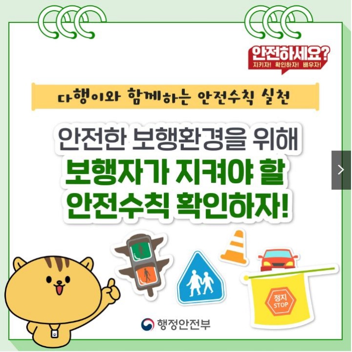 다행이와 함께하는 안전수칙 실천 (출처 : 행정안전부)