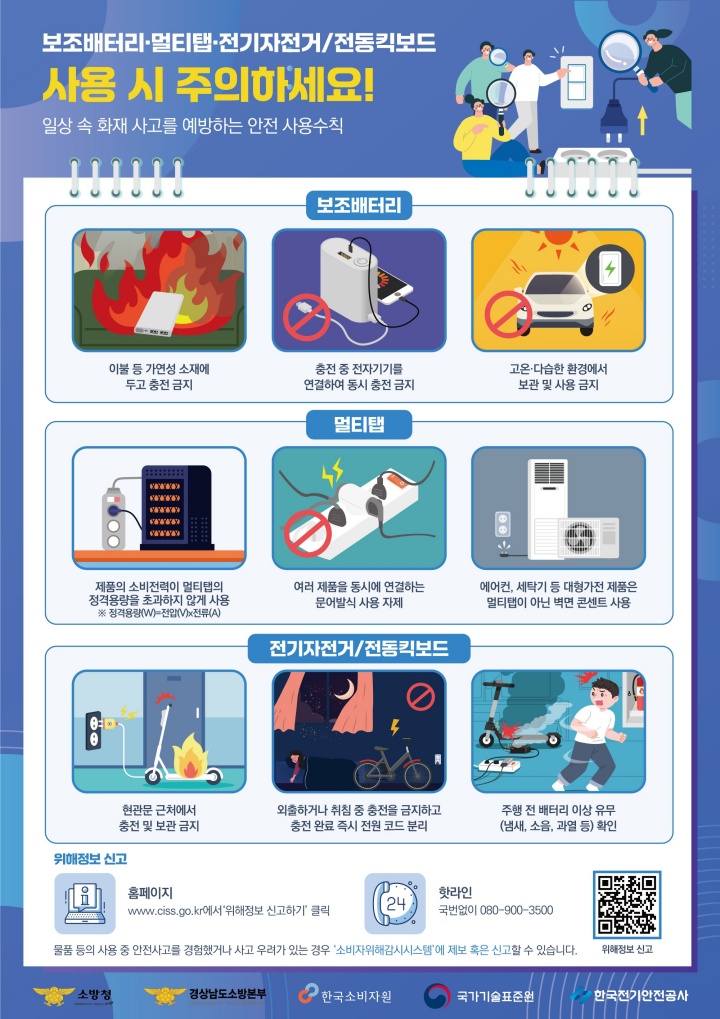 보조배터리·멀티탭·전기자전거/전동킥보드 화재사고 예방 홍보 포스터.(사진=산업통상부 보도자료)