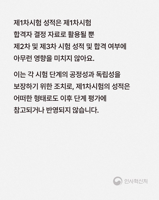 5급 공채 1차시험 성적은 2차시험에 아무런 영향을 미치지 않나요?