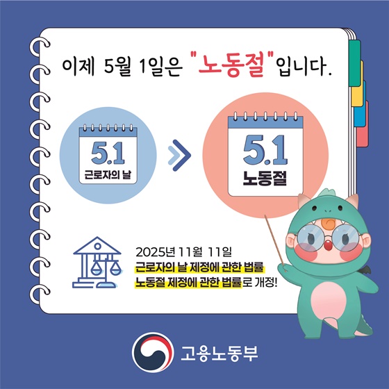 근로자의 날이 노동절로 변경되었습니다