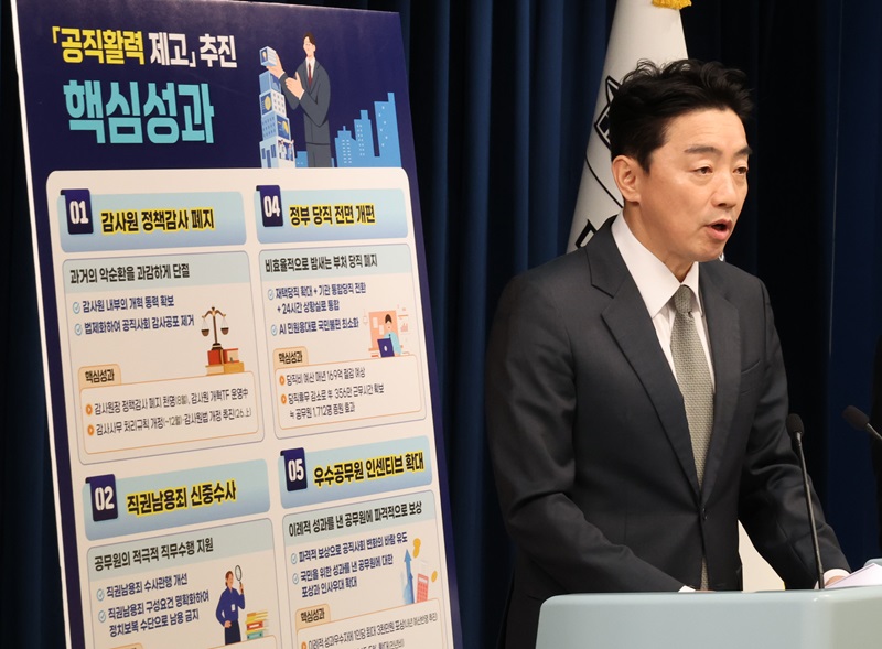 강훈식 대통령비서실장이 12일 서울 용산 대통령실 기자회견장에서 공직 활력 제고 추진 성과 및 공직 역량 강화 향후 계획 브리핑을 하고 있다. 2025.11.12(사진=저작권자(c) 연합뉴스, 무단 전재-재배포 금지)