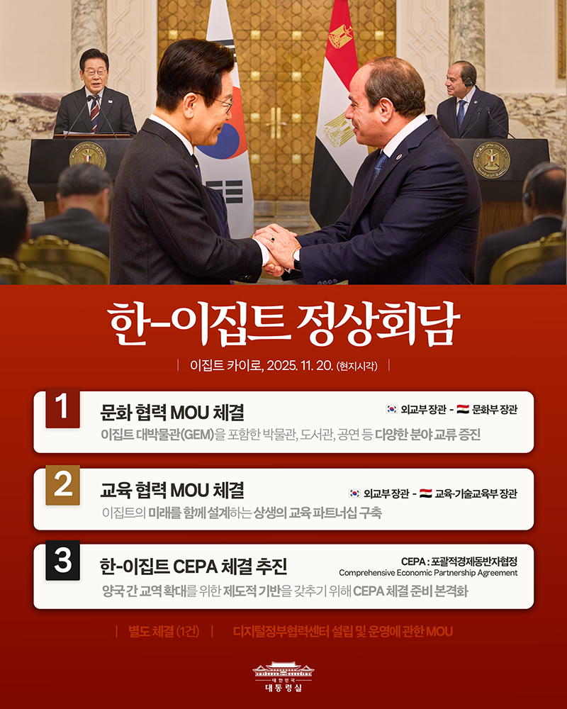 한-이집트 정상회담 결과, 국민께 보고 드립니다 하단내용 참조