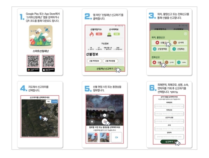 스마트 산림재난 앱 '산불신고' 사용 방법. (출처=산림청)