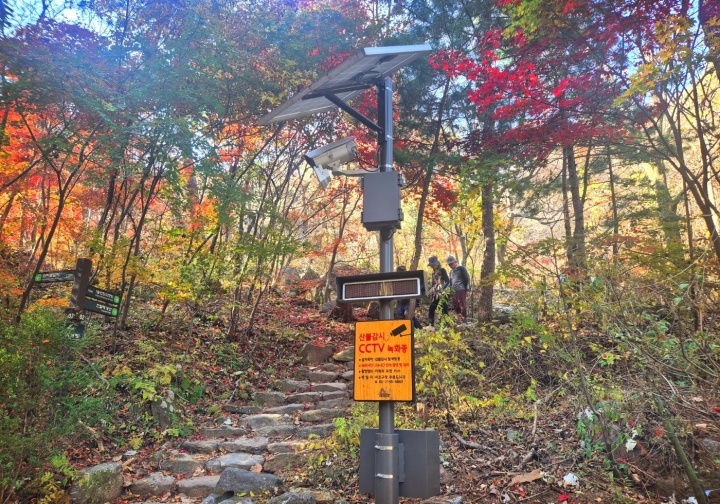 청계산, 24시간 녹화 중인 산불 감시 CCTV.