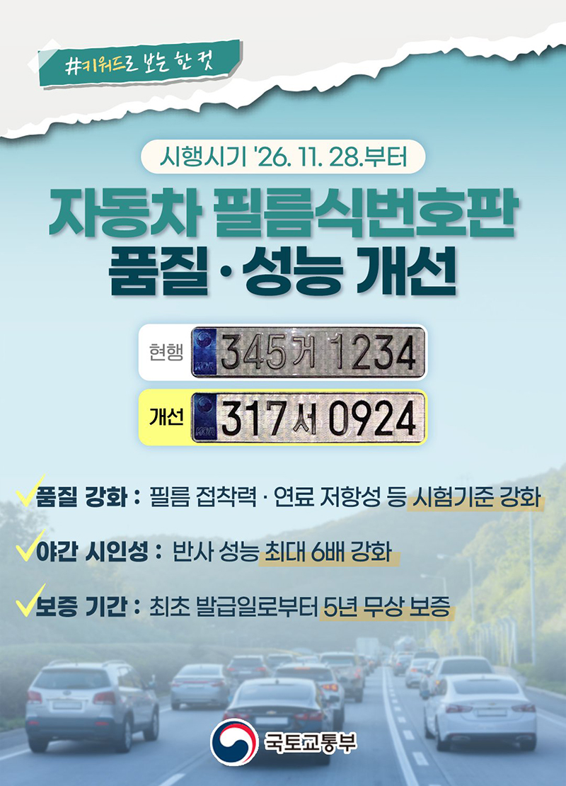 자동차 필름식번호판 품질·성능 개선 하단내용 참조