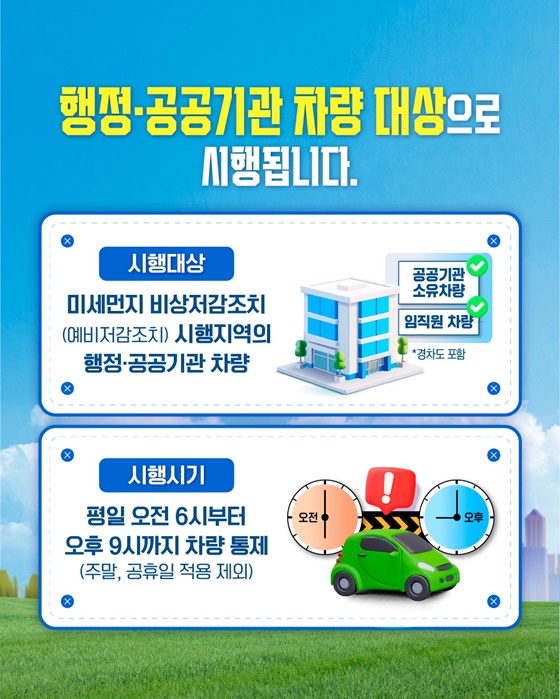 미세먼지 비상저감조치 발령 시, 차량 공공 2부제 시행