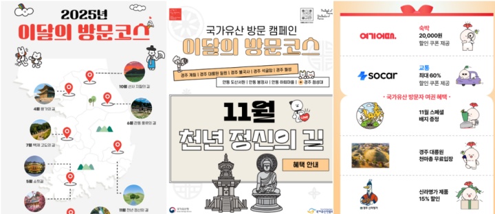 이달의 방문 코스와 방문 시 받을 수 있는 혜택. (출처=국가유산 방문 캠페인 누리집)