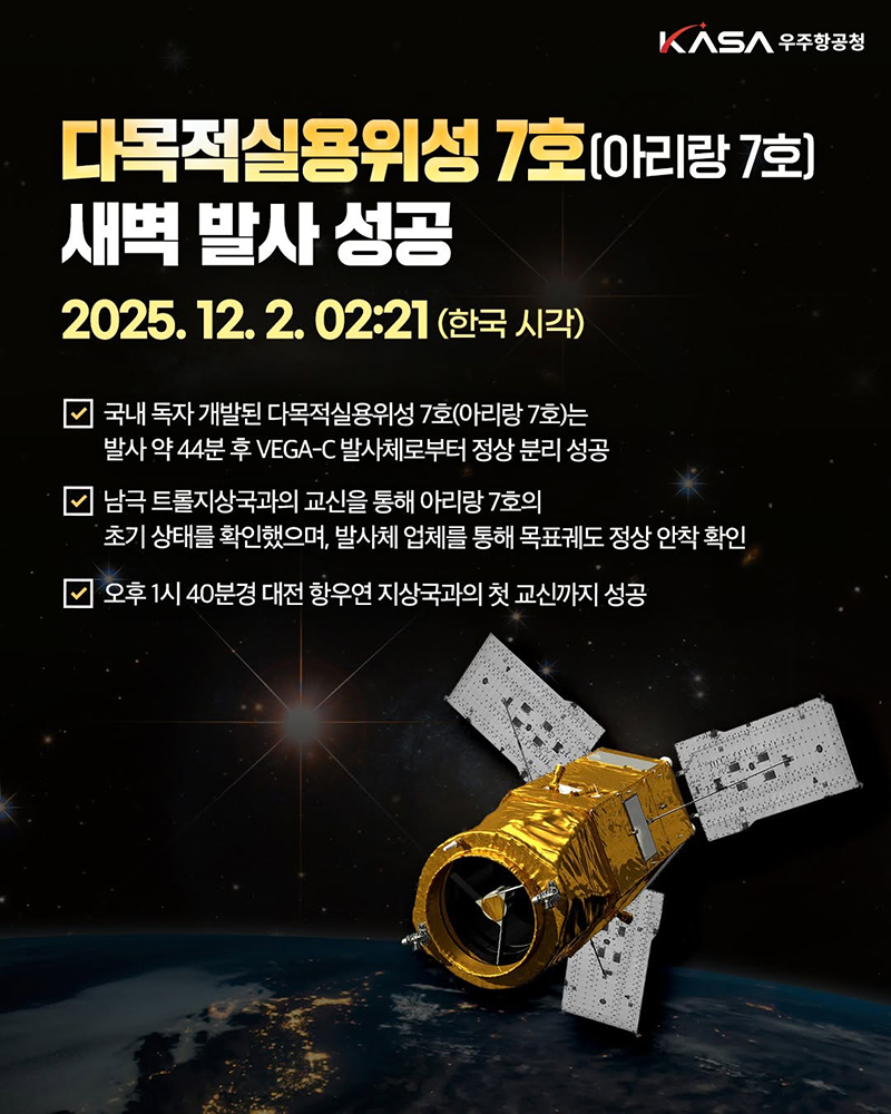 다목적실용위성 7호(아리랑 7호) 발사 성공 하단내용 참조