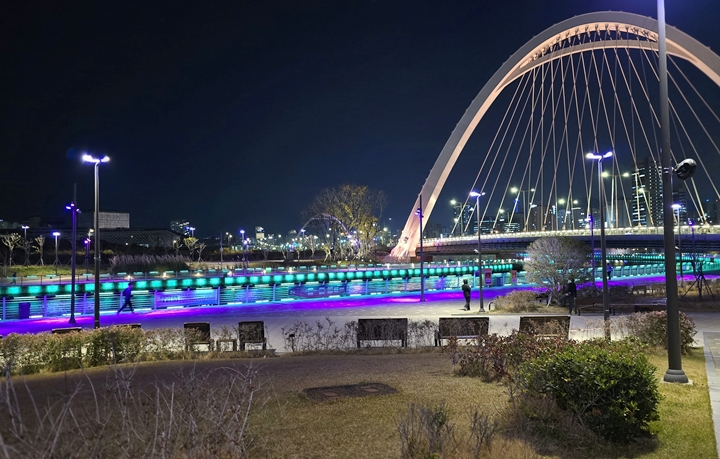 북항친수공원 마리나 브릿지는 커다란 크로스 아치 모양으로 돼 있다.