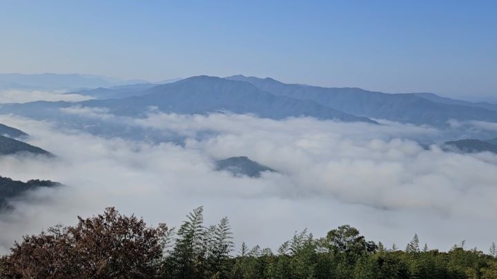 지리산 사성암에서 감상할 수 있는 섬진강 쪽의 운해.