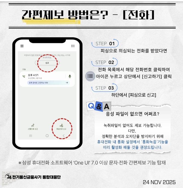 전화에서의 간편제보 방법. (출처=전기통신금융사기 통합대응단)