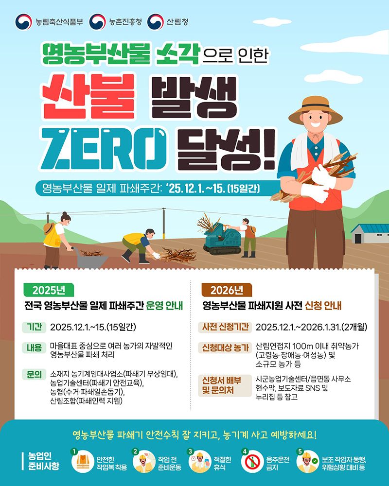 영농부산물 소각으로 인한 산불 발생 ZERO 달성!! 하단내용 참조