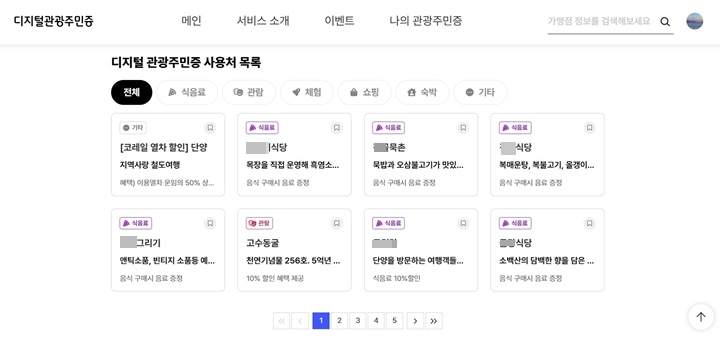 관광주민증을 선택해 보면, 해당 지역의 어디서 관광주민증을 사용할 수 있는지 구체적으로 확인할 수 있다.