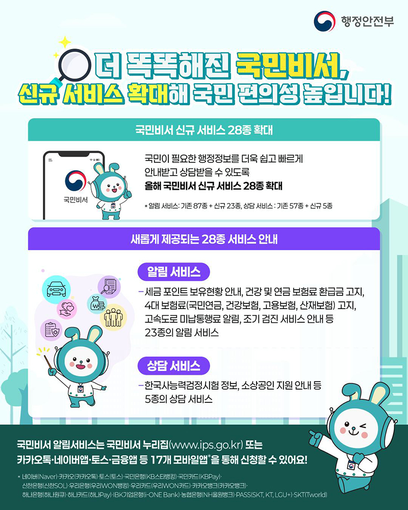 더 똑똑해진 국민비서, 신규 서비스 확대 하단내용 참조