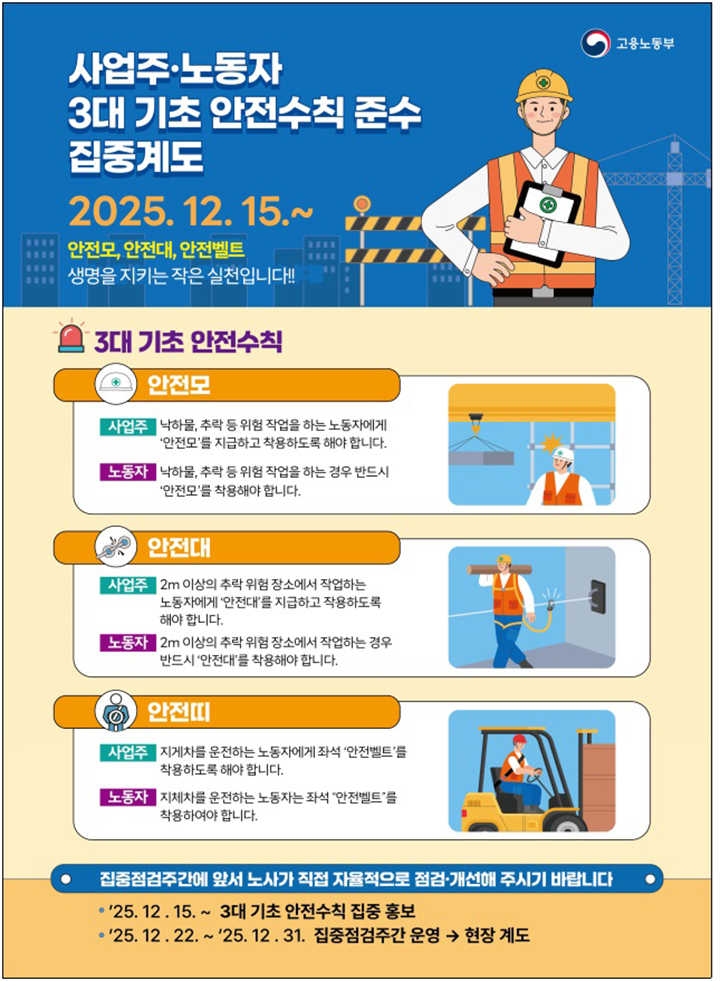 3대 기초 안전수칙 준수 집중계도 안내문