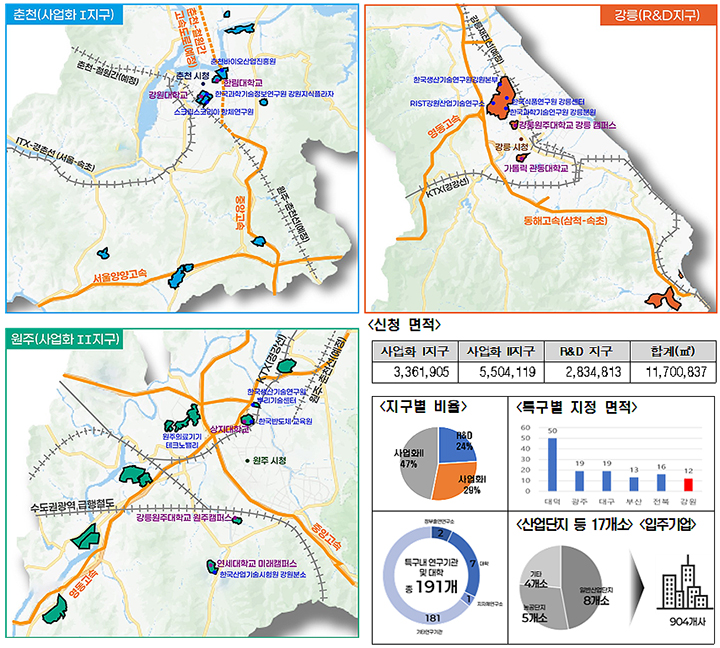 '강원연구개발특구' 지정 위치도(이미지=과기정통부 제공)