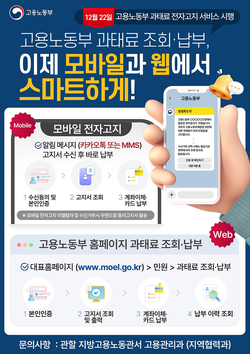 12월 22일 고용노동부 과태료전자고지서비스 시행 하단내용 참조