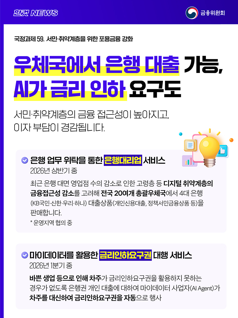 우체국에서 은행 대출 가능, AI가 금리 인하 요구도 하단내용 참조