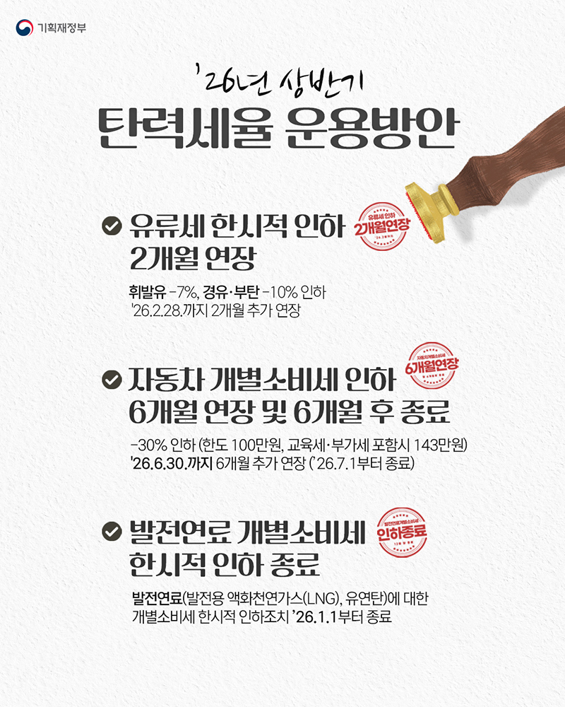 2026년 상반기 탄력세율 운용방안 하단내용 참조