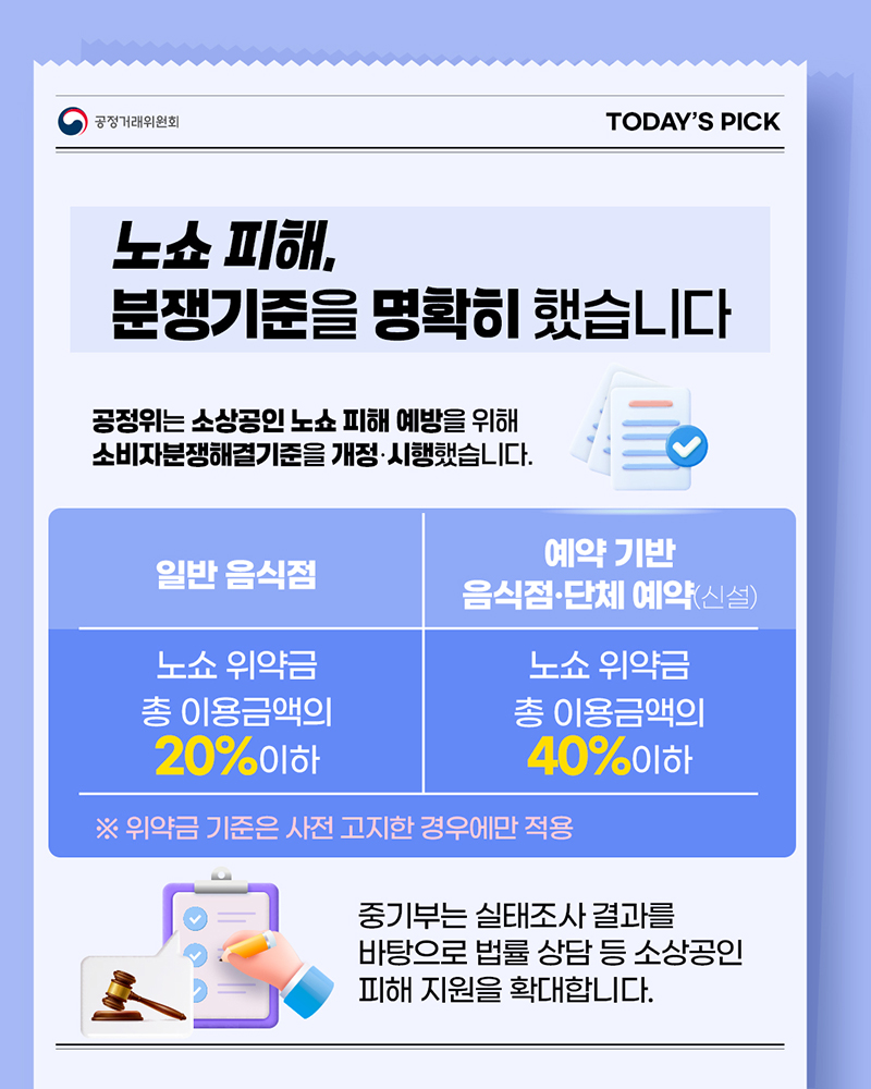 노쇼 피해, 분쟁기준을 명확히 했습니다 하단내용 참조