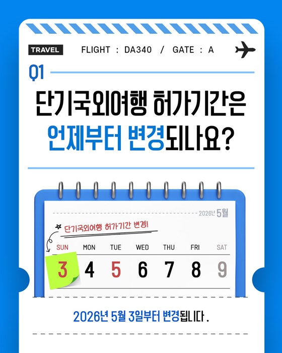 단기국외여행 허가기간 변경 시행 안내