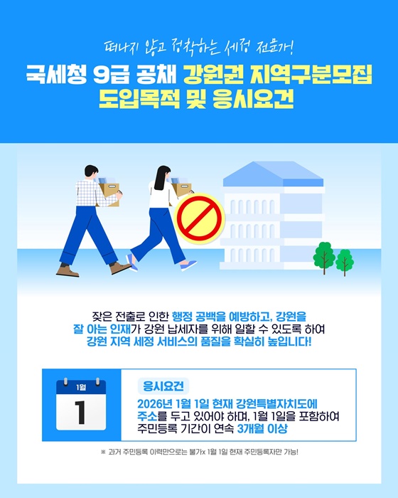 국세청 9급 공채 강원권 지역구분모집 전격 도입