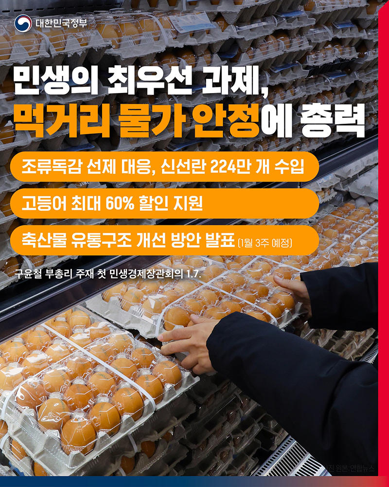 민생의 최우선 과제, 먹거리 물가 안정에 총력 하단내용 참조