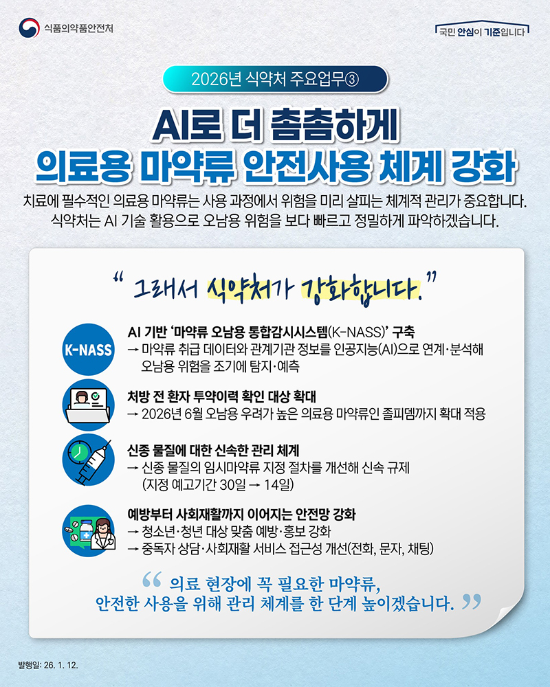 의료용 마약류 안전사용 체계 강화 하단내용 참조