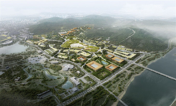 대통령 세종 집무실(좌측 상단 원수산 아래 구역)을 포함한 국가상징구역 마스터플랜 최종 당선작.(사진=행복청 제공)