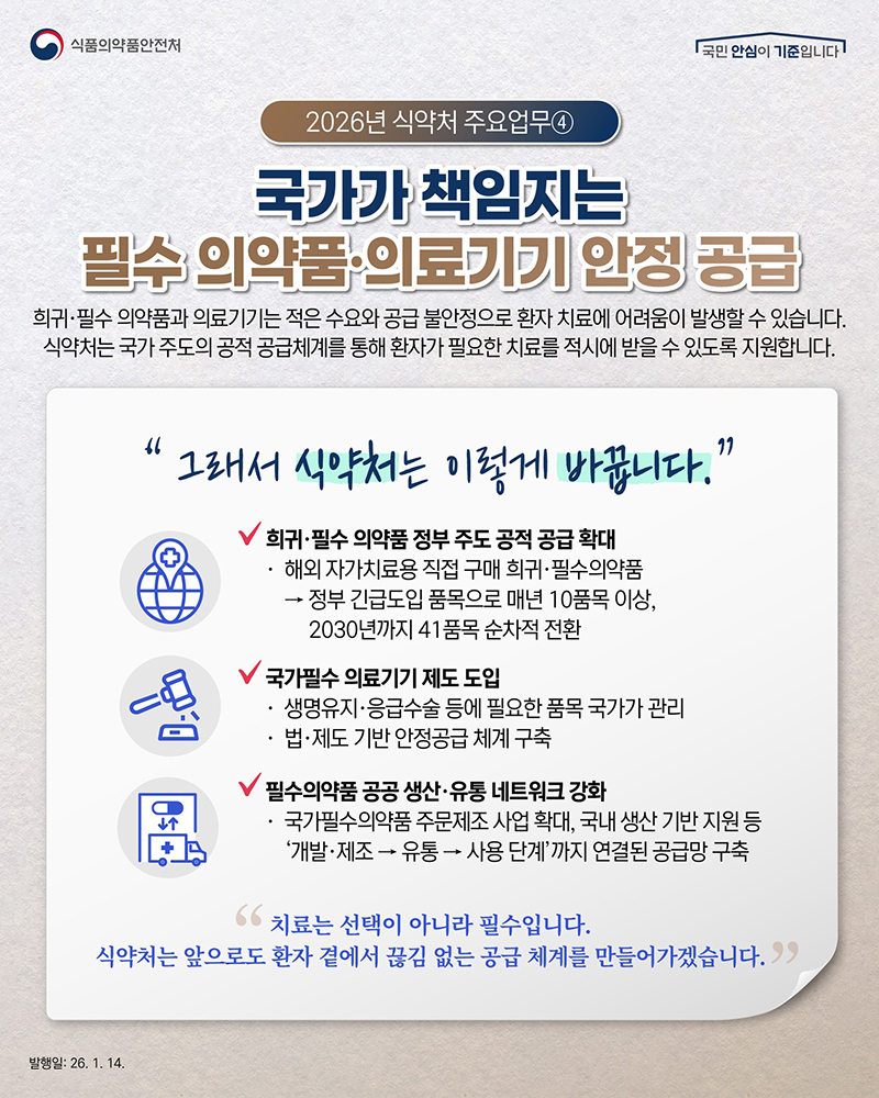 국가가 책임지는 필수 의약품&middot;의료기기 안정 공급 하단내용 참조