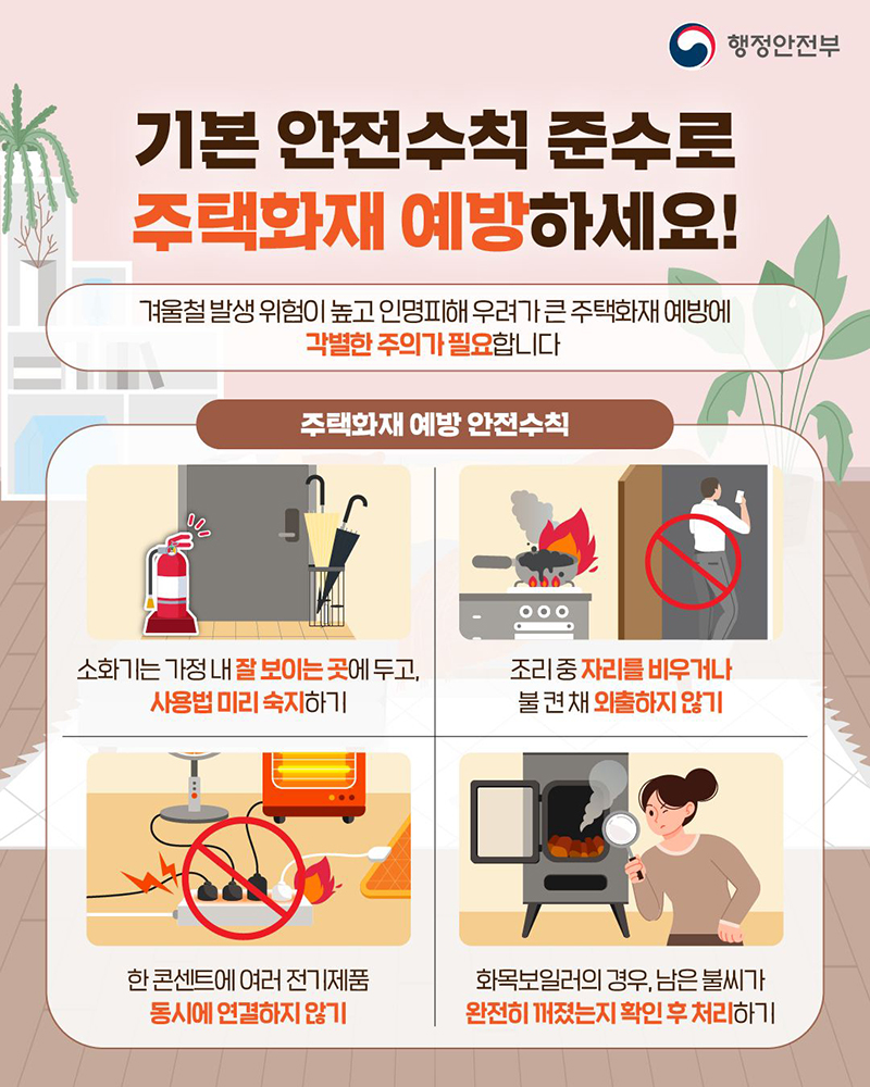 기본 안전수칙 준수로 주택화재 예방하세요! 하단내용 참조
