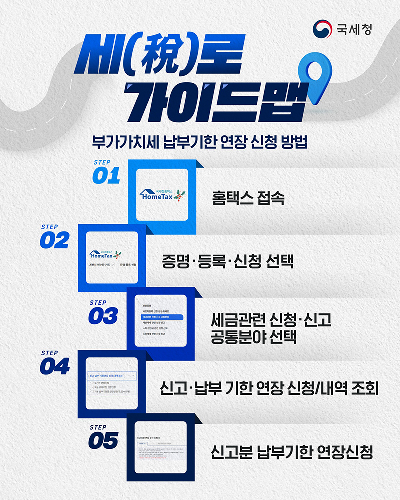 세(稅)로 가이드맵, 부가가치세 납부기한 연장 신청 방법 하단내용 참조