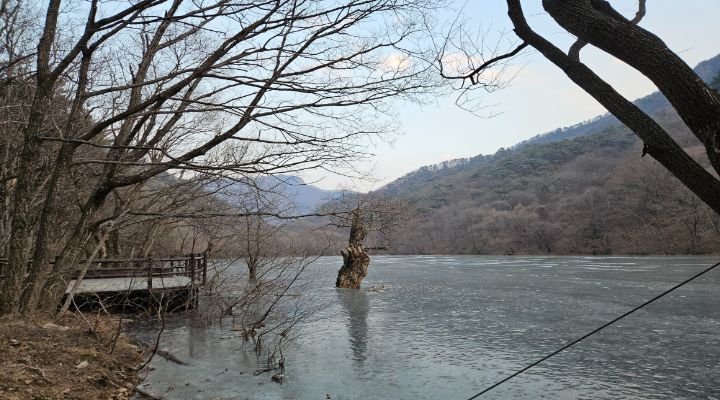 1721년 조성된 주산지. 응결응회암과 퇴적암이 형성한 지질 구조 덕분에 가뭄에도 수량이 유지돼 온 저수지로, 복구 과정에서도 기존 경관이 유지되고 있다.
