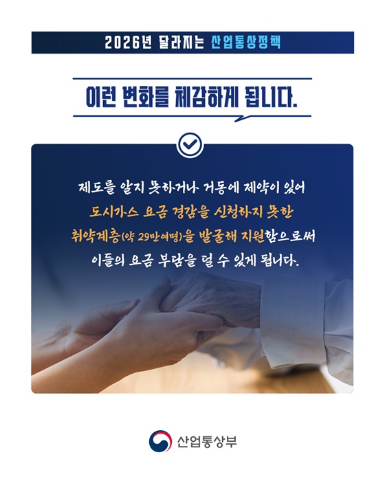 취약계층 도시가스 요금 경감, 신청하지 않아도 지원해 드립니다!